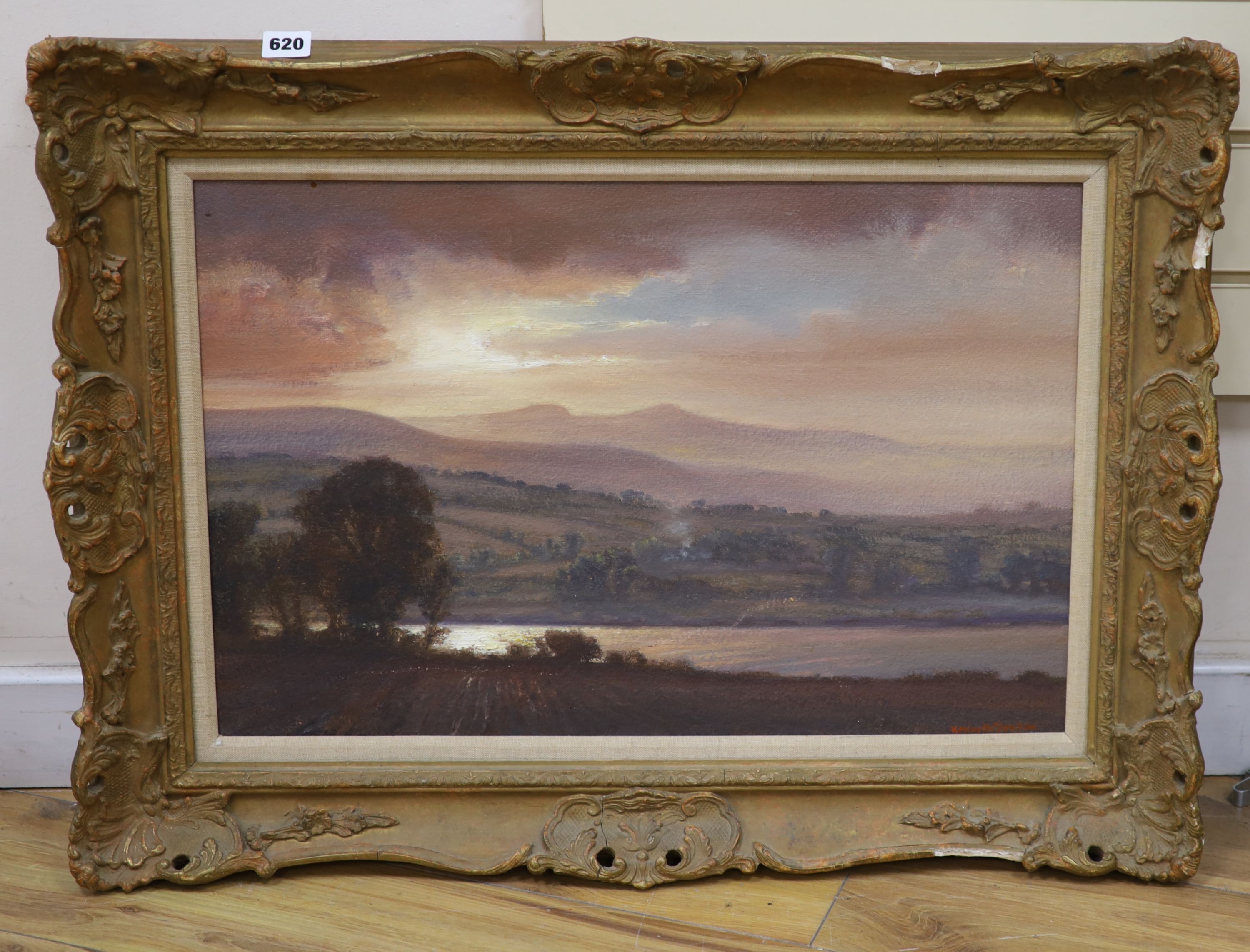 Kenneth Denton (b.1932), oil on board, Sundown Brecon, signed, 40 x 60cm